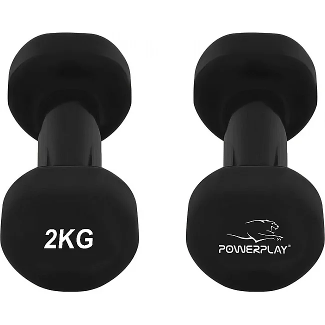 Гантели виниловые POWERPLAY 4125 Achilles 2x2кг. Черные (пара - 2шт)