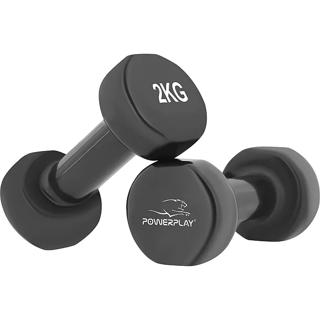 Гантели виниловые POWERPLAY 4125 Achilles 2x2кг. Черные (пара - 2шт)