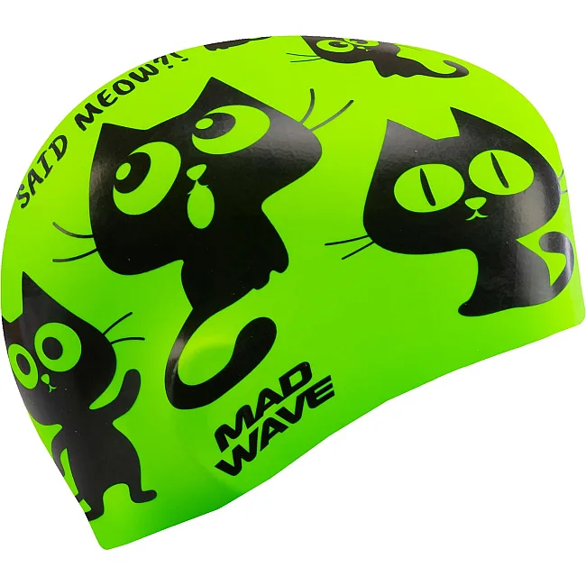 Шапочка для бассейна силиконовая юниорская MADWAVE Cats M057405 (Зеленый)