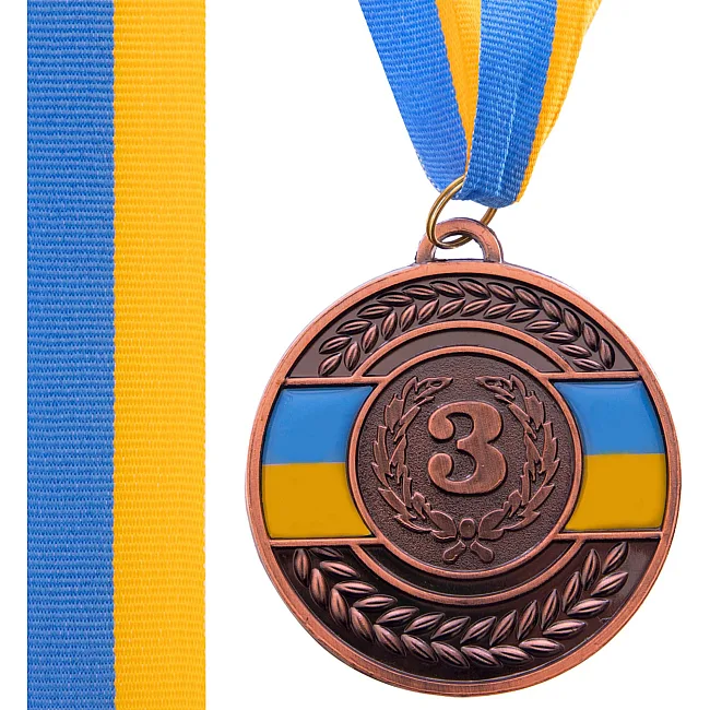 Медаль спортивная с лентой SP-SPORT UKRAINE с украинской символикой C-6864 ø6,5см (Бронзовый)