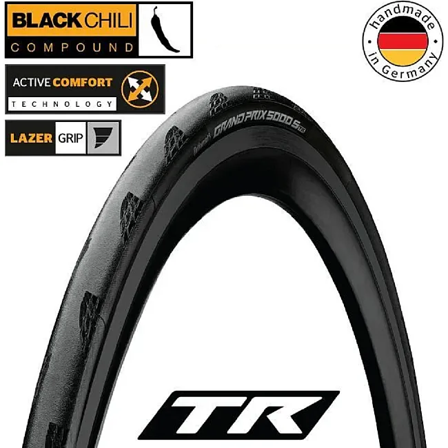 Покришка безкамерна Continental Grand Prix 5000S чорна, складна BlackChili, Active Comfort Technology, Lazer Grip