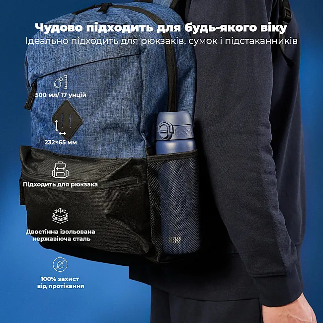 Бутылка для воды металлическая вакуумная ION8 500 мл. Vacuum Insulated, Navy