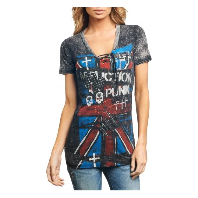 Женская футболка AFFLICTION London Fog V-neck Tee