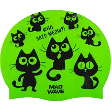Шапочка для бассейна силиконовая юниорская MADWAVE Cats M057405 (Зеленый)