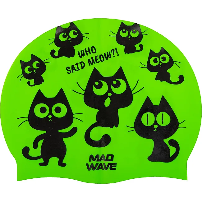 Шапочка для бассейна силиконовая юниорская MADWAVE Cats M057405 (Зеленый)
