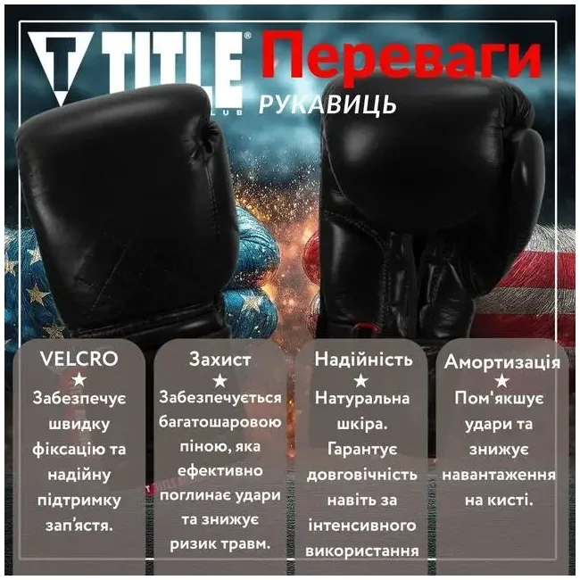 Боксерські рукавиці TITLE Boxing Ko-Vert Training Boxing Gloves Black 14 oz