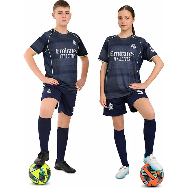 Футбольна форма дитяча із символікою клубу REAL MADRID BELLINGHAM 5 гостьова 2026 SP-SPORT CO-7343 (Темно-синій)