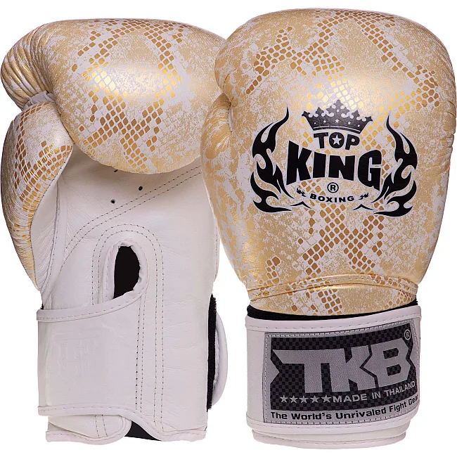 Перчатки для бокса кожаные TOP KING Super Snake TKBGSS-02 8-18унций (Белый-золотой)
