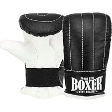 Перчатки снарядные-блинчики для бокса кожаные BOXER 2014 (Черный)