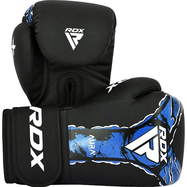 Боксерські рукавиці RDX BOXING GLOVES NEW AURA F17 чорний, синій