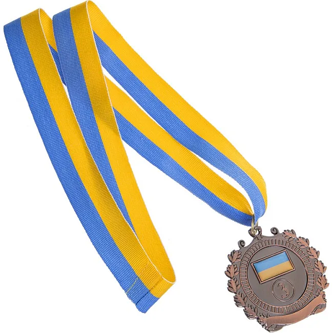 Медаль спортивная с лентой SP-SPORT
 UKRAINE с украинской символикой C-3163 ø6,5см (Бронзовый)