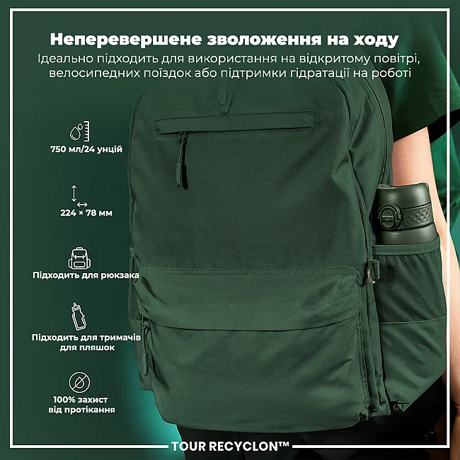 Бутылка для воды ION8 750 мл. (ЭКО бутылка) BPA Free, Dark Green