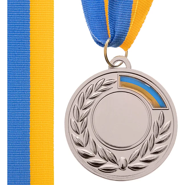 Заготовка медали спортивной с лентой SP-SPORT UKRAINE с украинской символикой C-3241 ø5см (Серебряный)