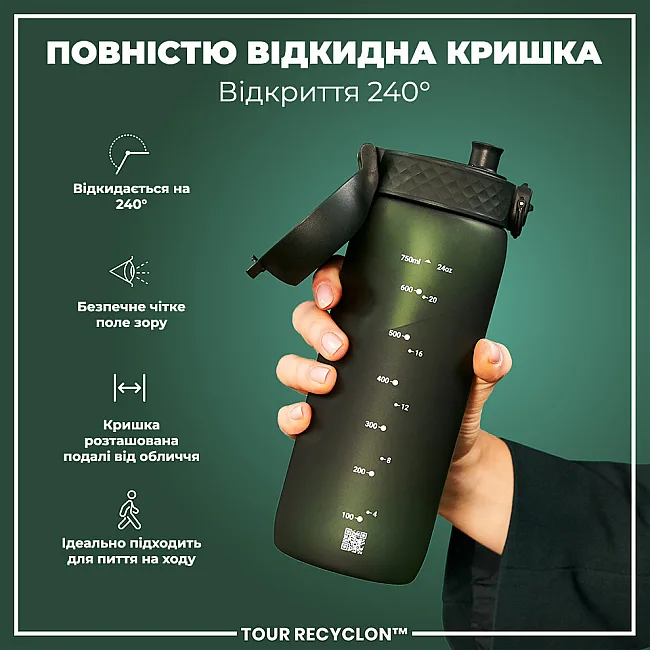 Бутылка для воды ION8 750 мл. (ЭКО бутылка) BPA Free, Dark Green