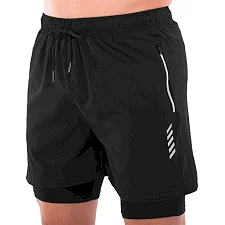 Спортивные шорты двойные 2 в 1 с тайтсами мужские LIDONG LD-9002 (Черный)