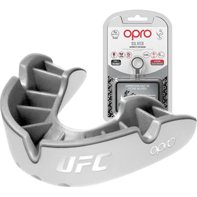 Капа для бокса OPRO Silver UFC детская (возраст до 10) White/Silver (ufc.102515003)