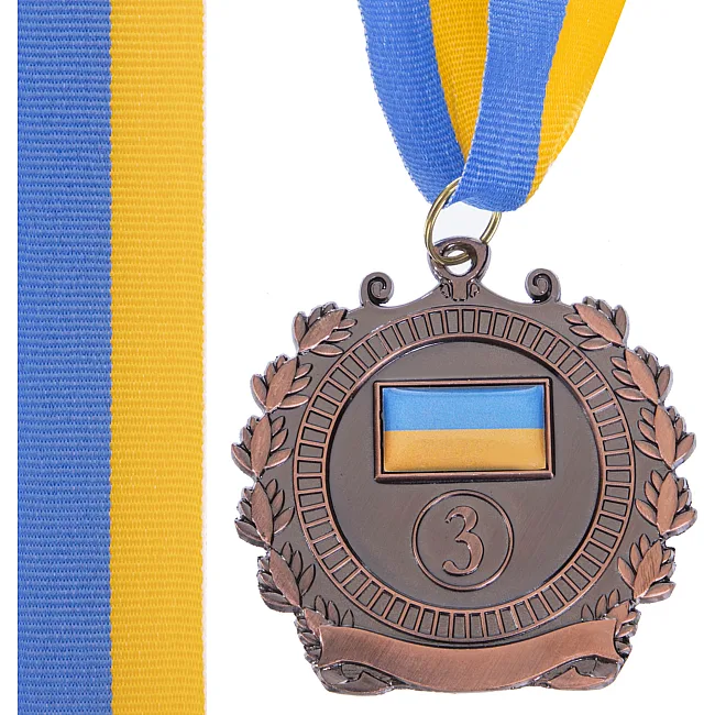 Медаль спортивная с лентой SP-SPORT
 UKRAINE с украинской символикой C-3163 ø6,5см (Бронзовый)