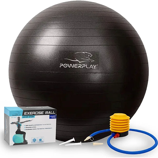 Фитнес мяч (фитбол) POWERPLAY 4001 Ø65см Черный + насос