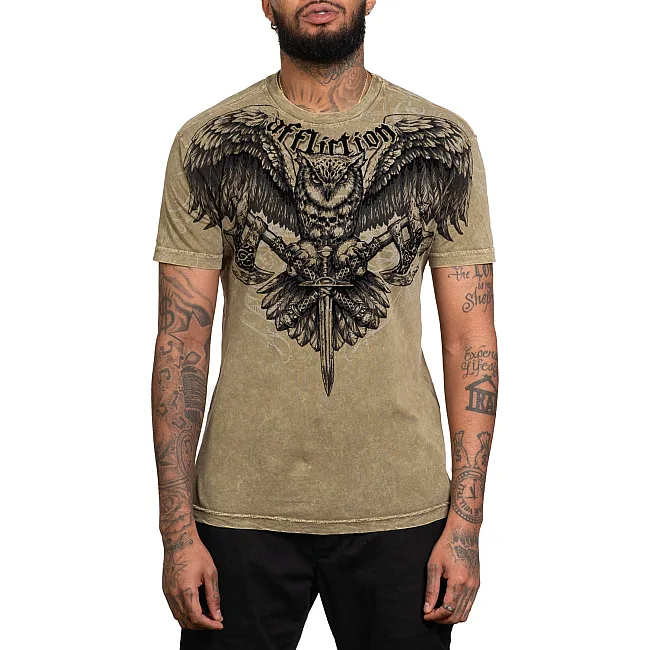 Футболка мужская AFFLICTION Harbinger Crew Tee Dusty Olive Lava Wash
