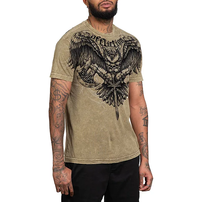 Футболка мужская AFFLICTION Harbinger Crew Tee Dusty Olive Lava Wash