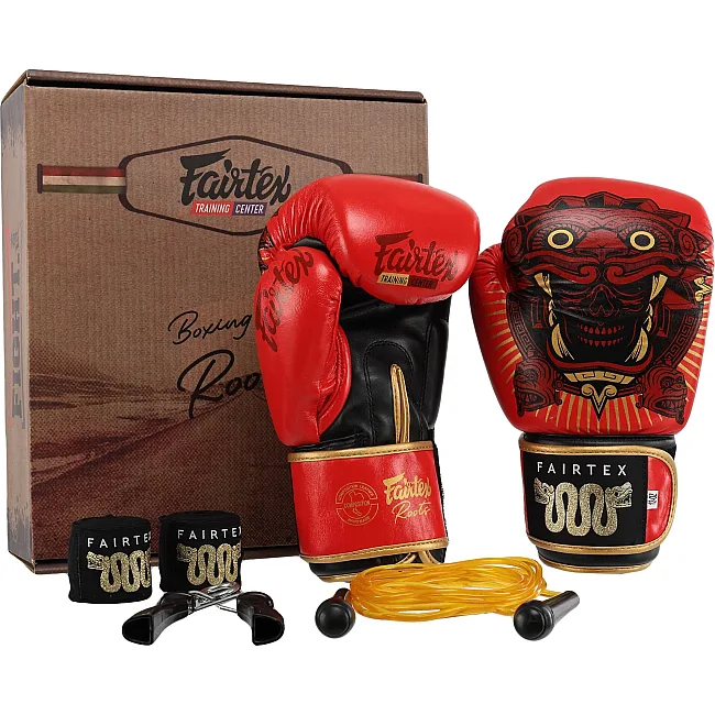 Боксерский набор 4в1 TWINS перчатки боксерские бинты скакалка и эспандер FAIRTEX BO-6662 (Красный)