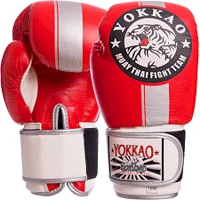Рукавички для боксу шкіряні YOKKAO YK016 10-16унцій (Червоний-сірий)