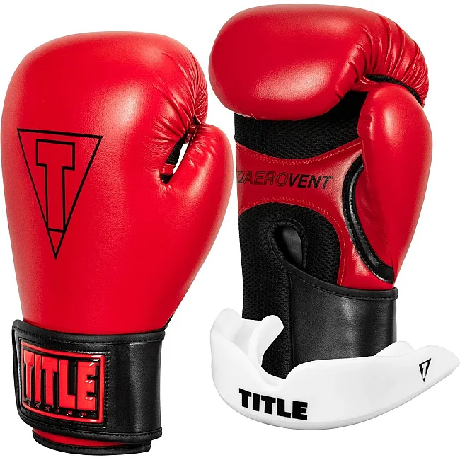 Боксерские перчатки TITLE Boxing Vegan Gloves Red/Black (капа в комплекте)