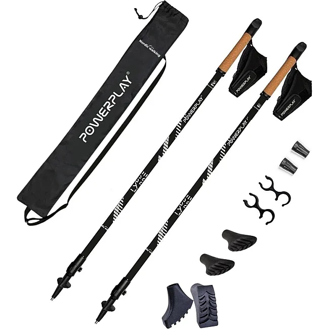 Палки для скандинавской ходьбы PowerPlay 9111 Lykke Black/White 80-135 см (пара) + 2-е пары сапог +