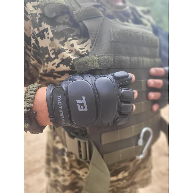 Перчатки тактические кожаные без пальцев TACTIGEAR PS-8801 Patrol Black