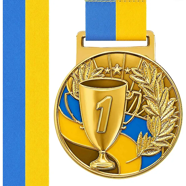 Медаль спортивна зі стрічкою SP-SPORT UKRAINE з українською символікою C-6834 (Золотий)