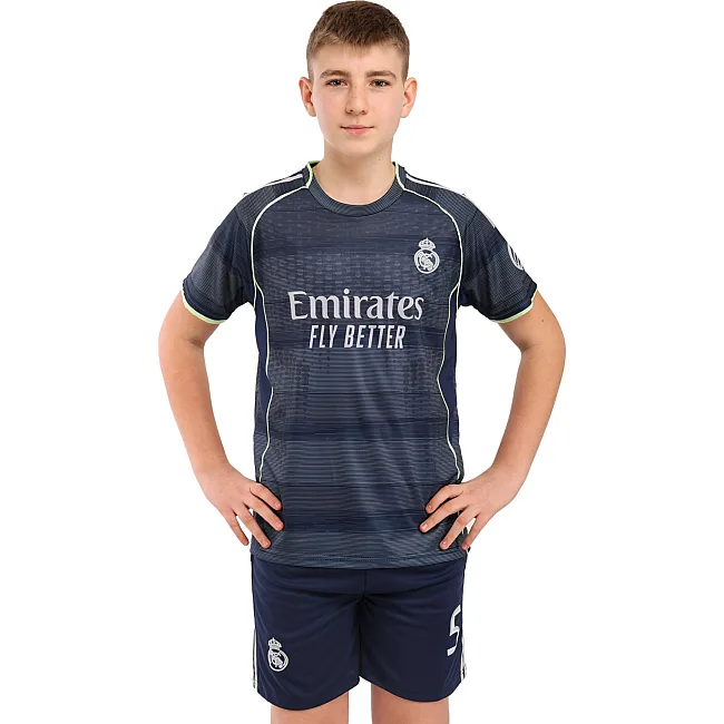 Футбольна форма дитяча із символікою клубу REAL MADRID BELLINGHAM 5 гостьова 2026 SP-SPORT CO-7343 (Темно-синій)