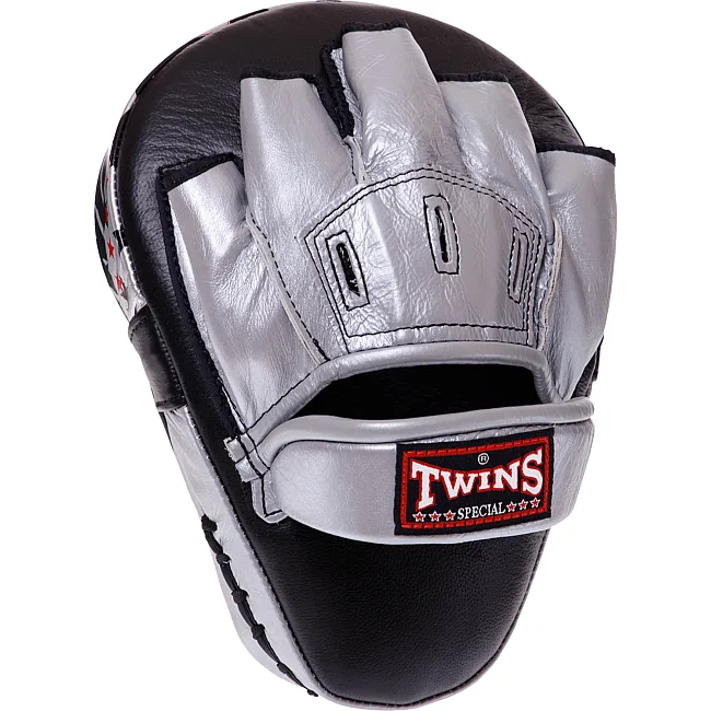 Лапа боксерская изогнутая тренировочная кожа TWINS FPML10-51 25x19x9см 1штука (Черный-золотой)