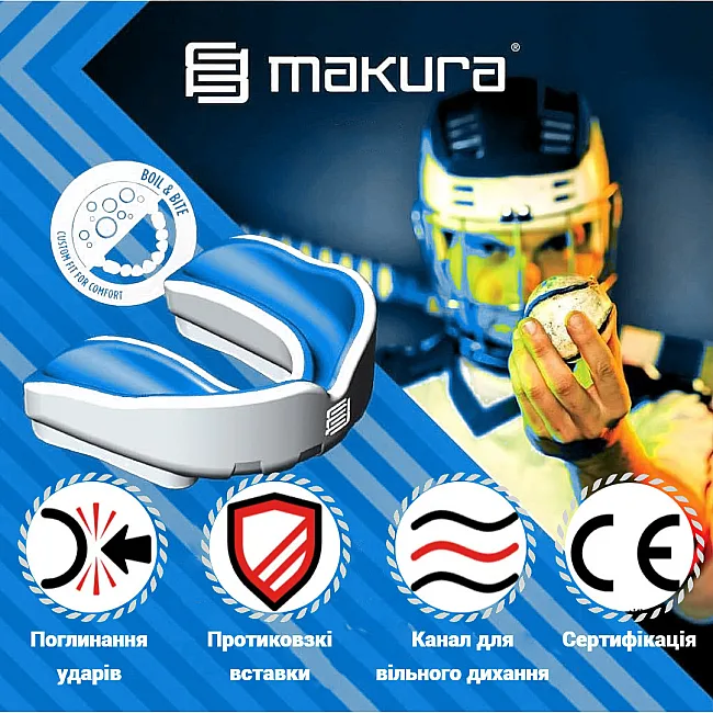 Капа для бокса MAKURA Ignis взрослая (возраст 11+) White/Blue (art.6017514033)