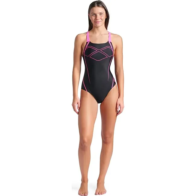 Купальник закрытый для женщин Arena GRAPHIC SWIMSUIT SWIM PRO BACK черный, розовый
