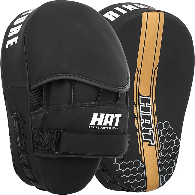 Лапа боксерская изогнутая тренировочная PU HARD TOUCH BO-4239 19x5x25см 2штуки (Черный-золотой)