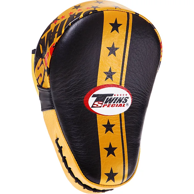 Лапа боксерская изогнутая тренировочная кожа TWINS FPML10-51 25x19x9см 1штука (Черный-золотой)