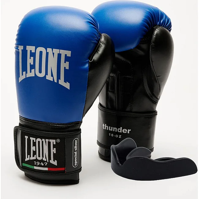Боксерские перчатки Leone GN383 THUNDER Blue (капу в комплекте)