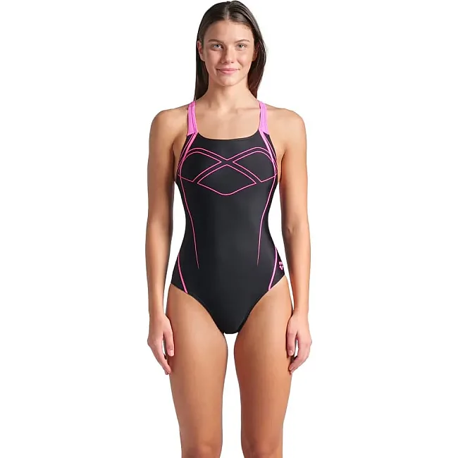 Купальник закрытый для женщин Arena GRAPHIC SWIMSUIT SWIM PRO BACK черный, розовый