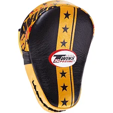 Лапа боксерская изогнутая тренировочная кожа TWINS FPML10-51 25x19x9см 1штука (Черный-золотой)