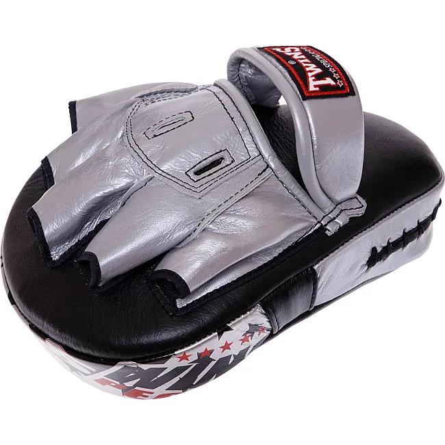 Лапа боксерская изогнутая тренировочная кожа TWINS FPML10-51 25x19x9см 1штука (Черный-золотой)