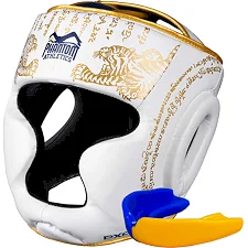 Боксерский шлем Phantom Muay Thai Full Face White Gold (капа в комплекте)