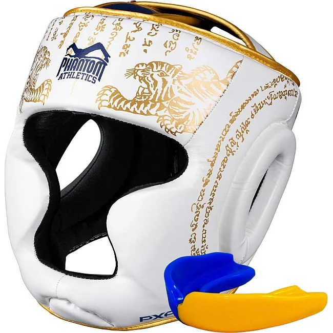 Боксерський шолом Phantom Muay Thai Full Face White Gold (капа в комплекті)