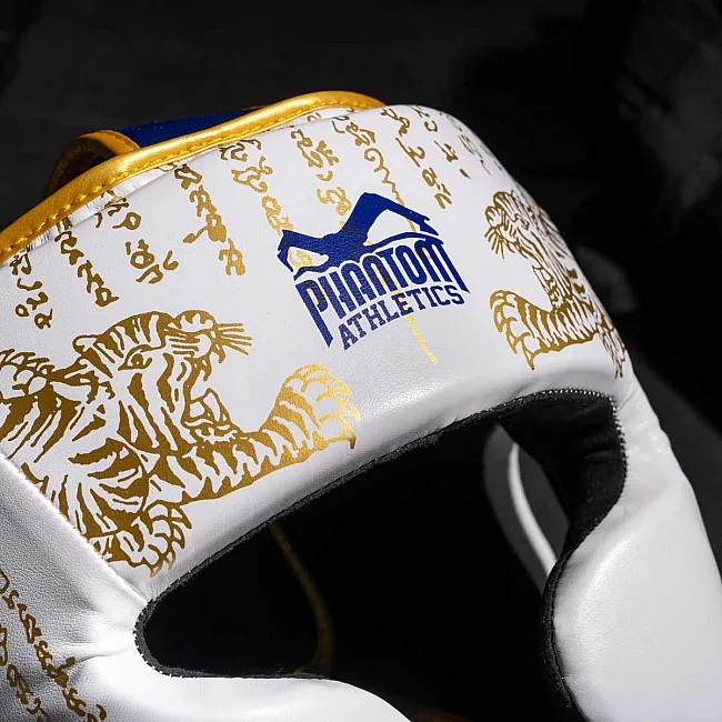 Боксерський шолом Phantom Muay Thai Full Face White Gold (капа в комплекті)