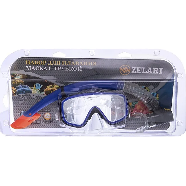 Набор для плавания маска с трубкой ZELART M138-SN50-4-PVC (Черный-синий-прозрачный)