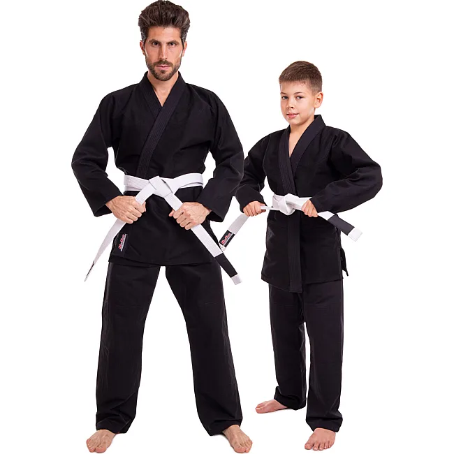 Кимоно для для бразильского джиу-джитсу BJJ черное куртка штаны и пояс HARD TOUCH JJS 140 см
-180см