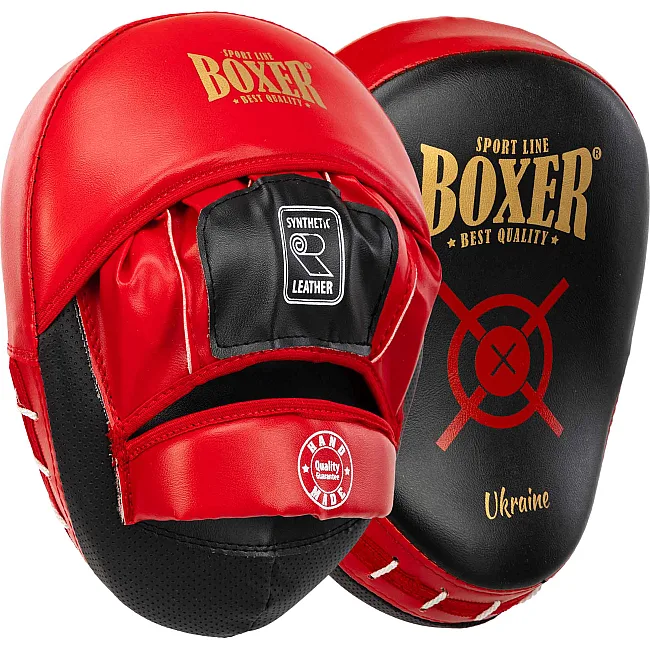Лапа боксерская изогнутая тренировочная BOXER Элит 2013-01 23х19х4,5см 2штуки (Черный-красный)