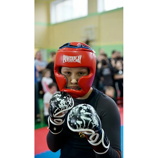 Тренировочный шлем для бокса POWERPLAY 3068 PU+Amara Красно-Синий