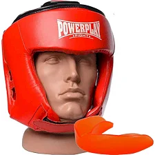 Турнирный шлем для бокса POWERPLAY 3049 Красный Капа в комплекте (в подарок)