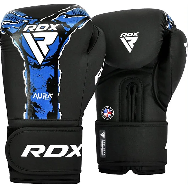 Боксерські рукавиці RDX BOXING GLOVES NEW AURA F17 чорний, синій