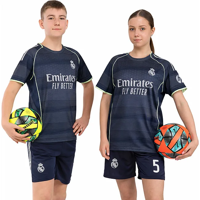 Футбольна форма дитяча із символікою клубу REAL MADRID BELLINGHAM 5 гостьова 2026 SP-SPORT CO-7343 (Темно-синій)